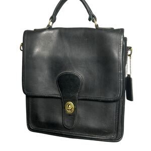 Vintage Coach Black Leather Station Bag